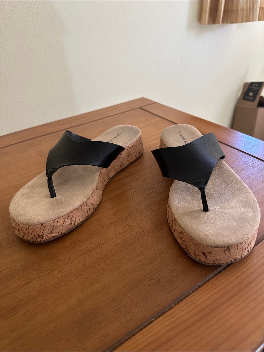 St. John's Bay Black Cork Wedge Thong Sandals